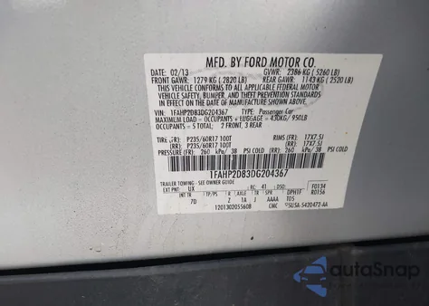 2013 Ford Taurus Se from USA, damaged, VIN 1FAHP2D83DG204367